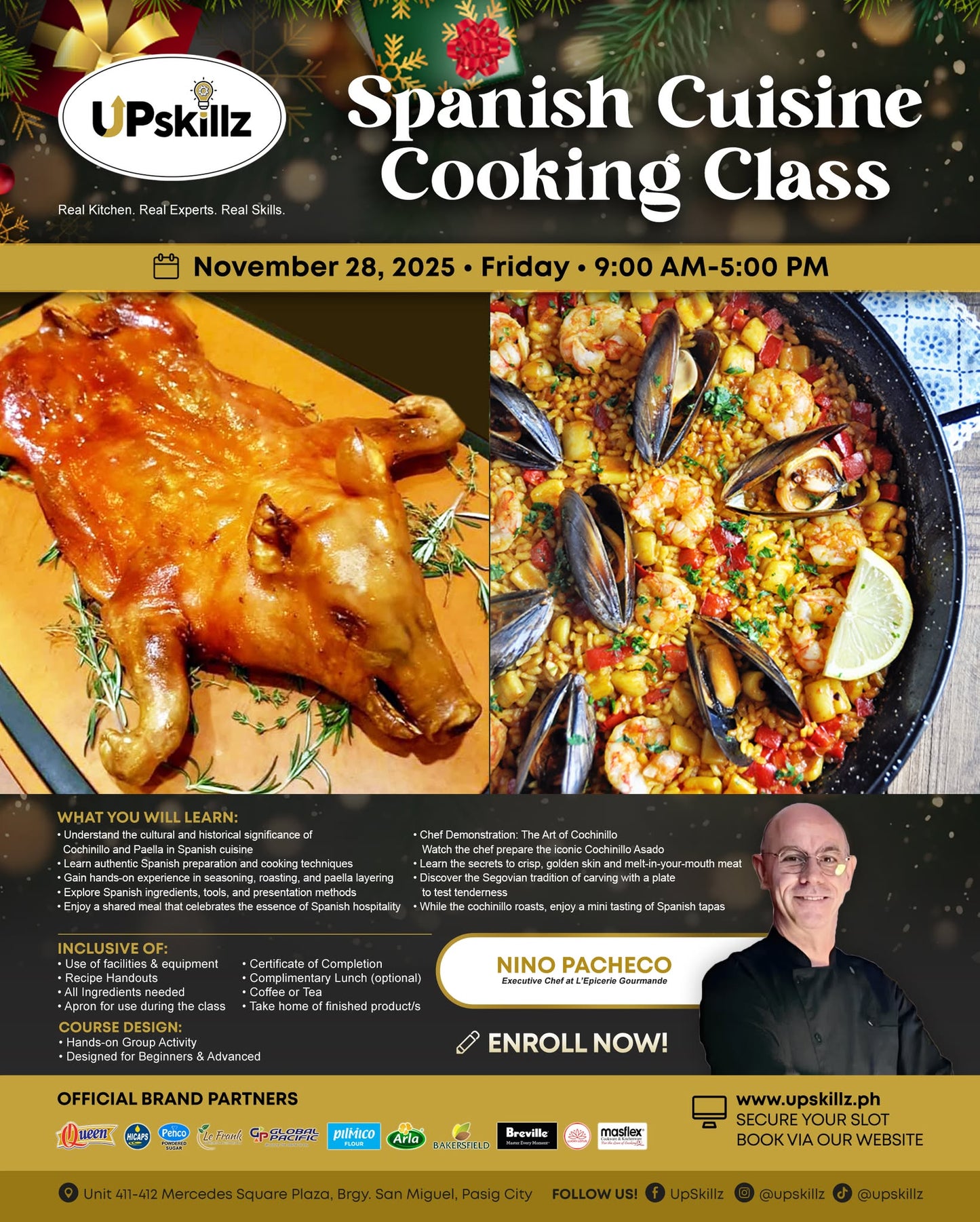 Spanish Cuisine Cooking Class in Pasig – Cochinillo & Paella | UpSkillz